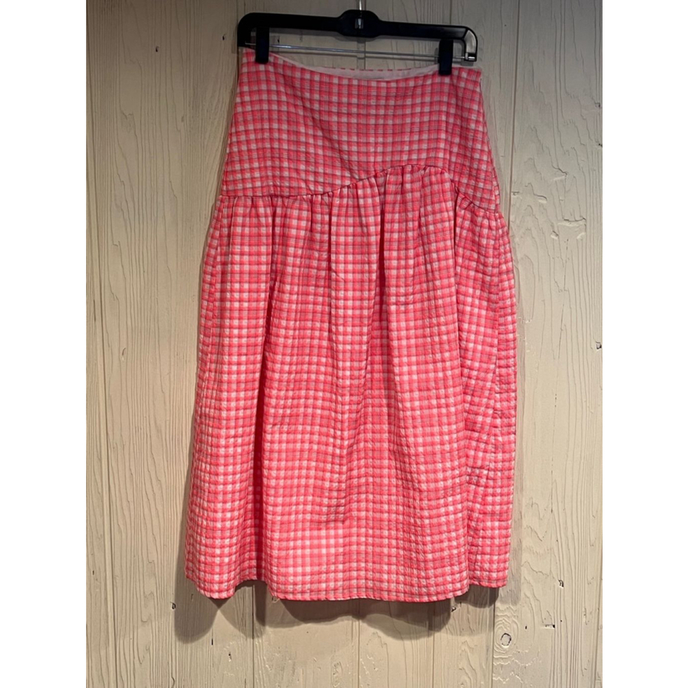 NWT Women's Topshop Pink Gingham Ruffle Skirt Size US 6